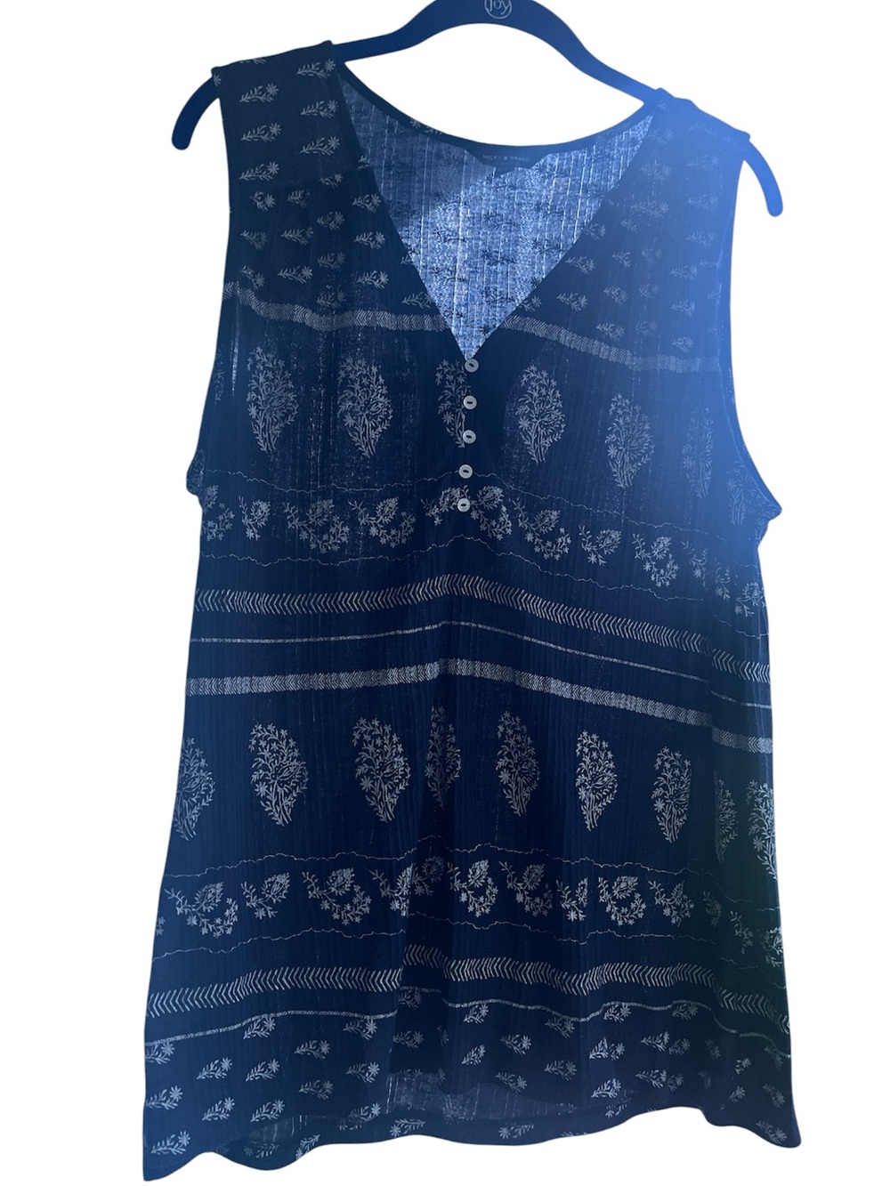 Lucky Brand Navy Blue Printed V-Neck Sleeveless Top Xl
